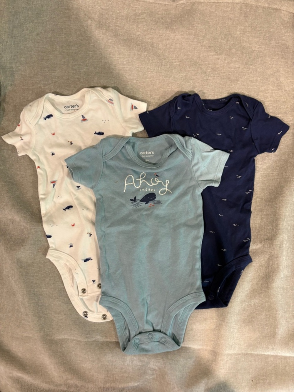 Carter's 3-Pack Whale One-Piece Bodysuits - Light Blue, Navy, White